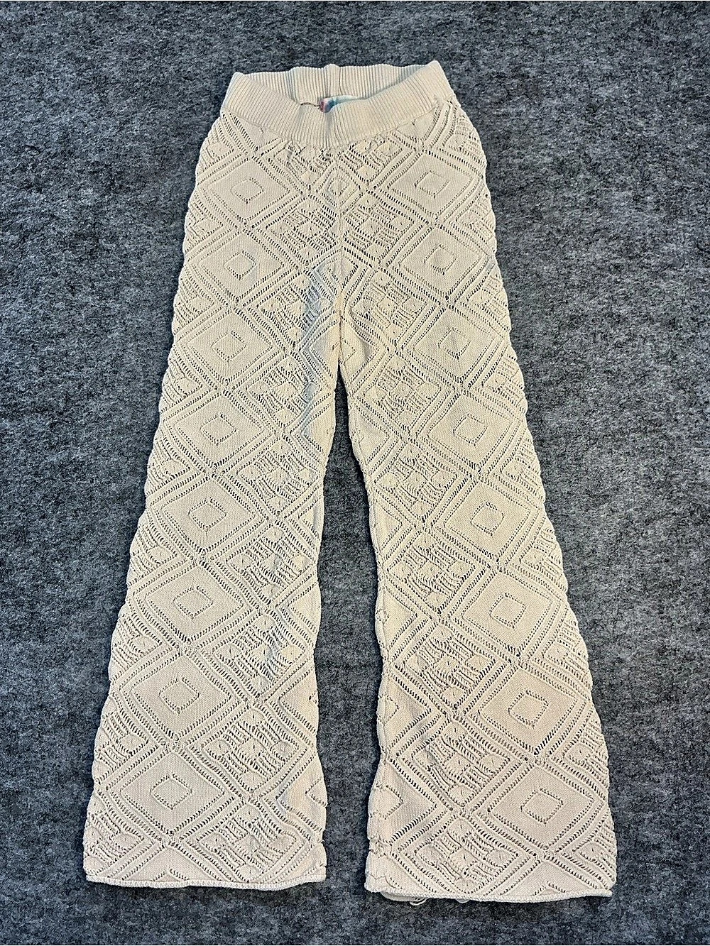 FP Beach Geometric Crochet Sheer High Rise Wide Leg Pants in Cream Size Small